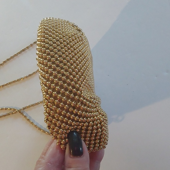 Emp Orr Elegant Gold Beaded Evening Bag Gold Chain Snap Lock Stunning! - Picture 3 of 8